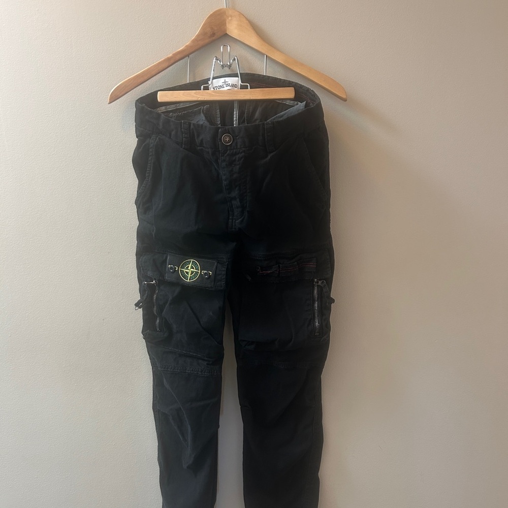 Stone island Black Cargo Pants with Logo